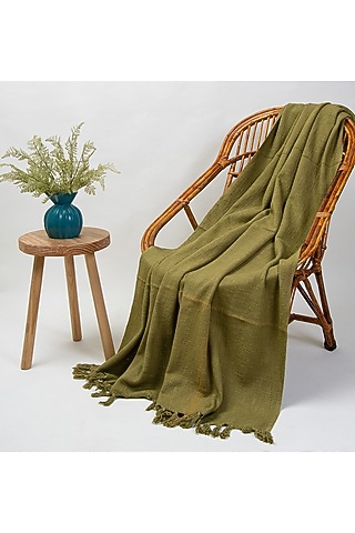 Green Organic Cotton Solid Throw by Dmaasa