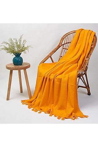 Orange Organic Cotton Solid Throw by Dmaasa