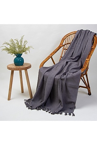 Grey Organic Cotton Solid Throw by Dmaasa