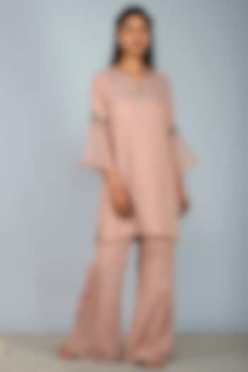 Nude Pink Embroidered Tunic Set by Devyani Mehrotra at Pernia's Pop Up Shop