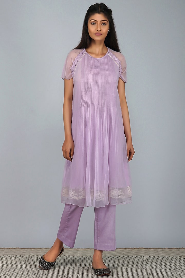 Purple Pleated Tunic Set by Devyani Mehrotra