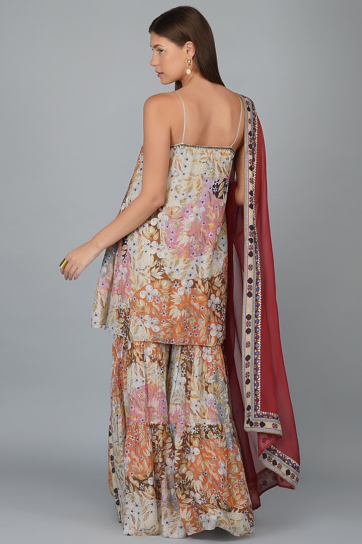 Beige Viscose Muslin & Georgette Printed Gharara Set by Devyani Mehrotra at Pernia's Pop Up Shop