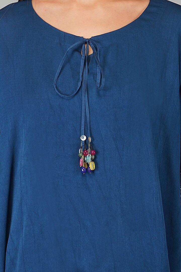 Cobalt Blue Double Georgette Applique Kaftan Set by Devyani Mehrotra at Pernia's Pop Up Shop