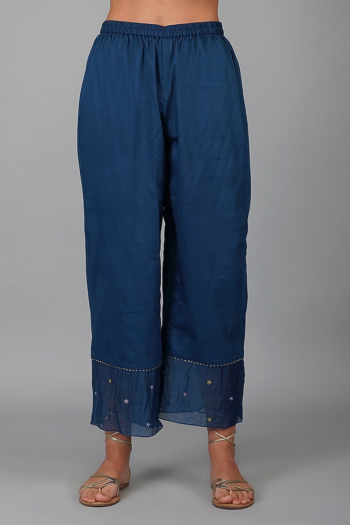 Cobalt Blue Chanderi Embroidered Kalidar Kurta Set by Devyani Mehrotra at Pernia's Pop Up Shop