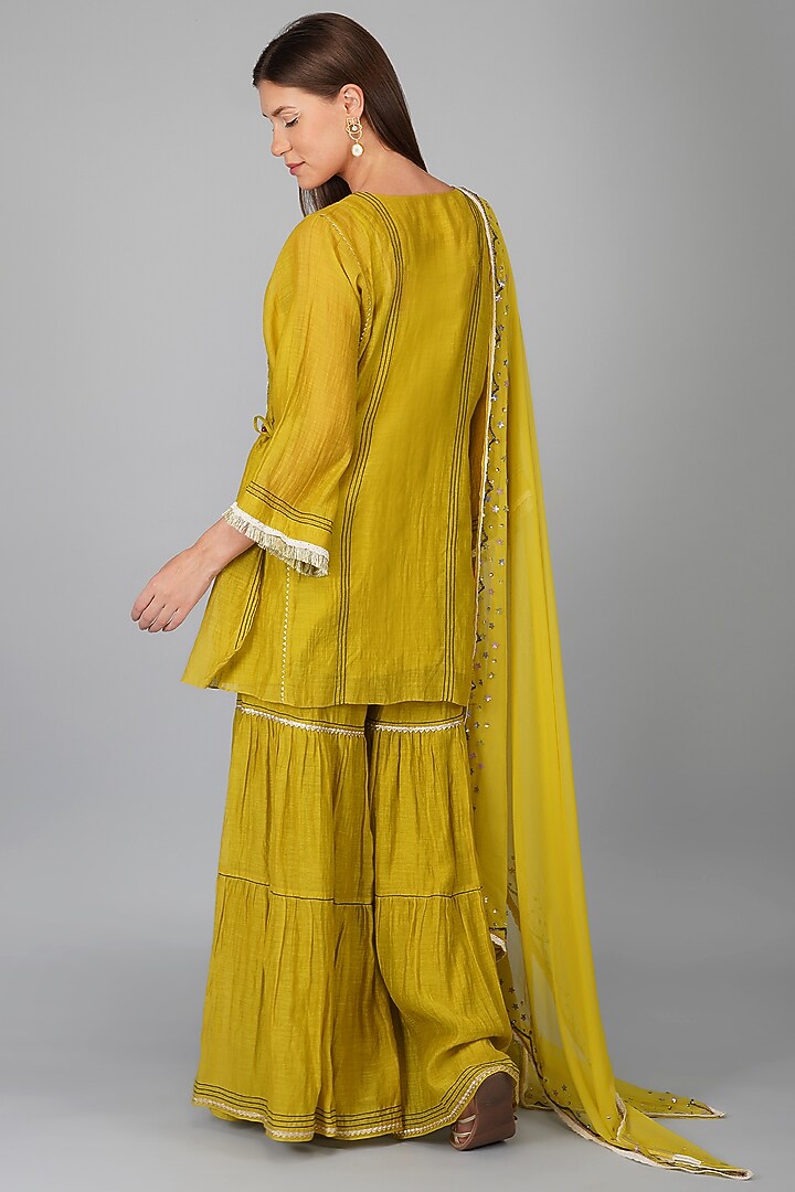 Lime Georgette & Chanderi Gharara Set by Devyani Mehrotra at Pernia's Pop Up Shop