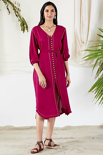 Fuchsia Belted Shirt Dress by Devyani Mehrotra at Pernia's Pop Up Shop