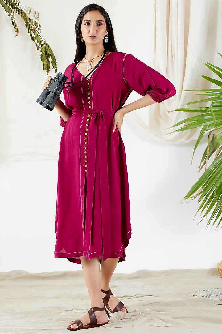 Fuchsia Belted Shirt Dress by Devyani Mehrotra at Pernia's Pop Up Shop