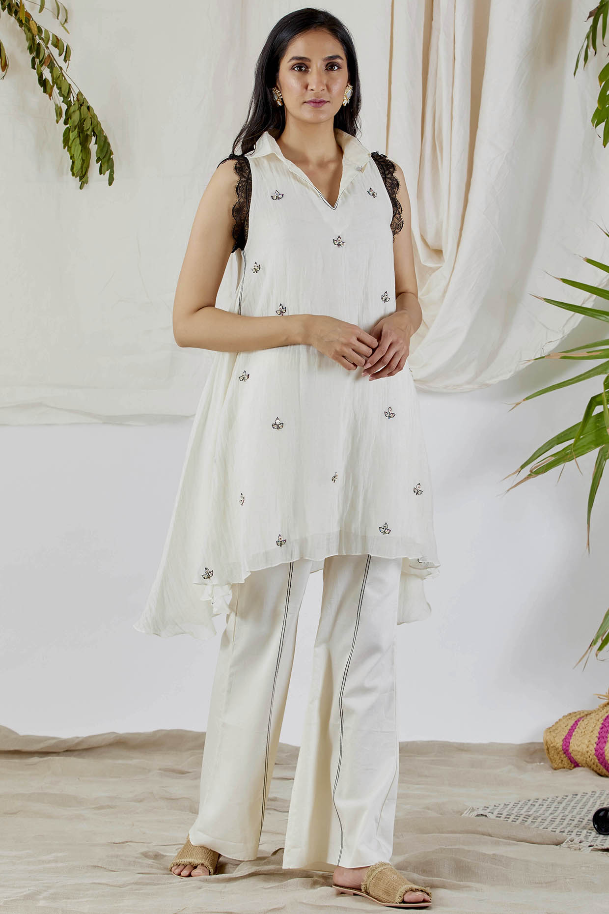 White Embroidered Tunic Set by Devyani Mehrotra
