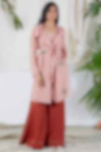 Blush Pink Chanderi Zardosi Embroidered Jacket Set by Devyani Mehrotra