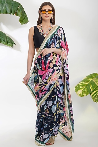 Multi Colored Printed Saree Set by Devyani Mehrotra
