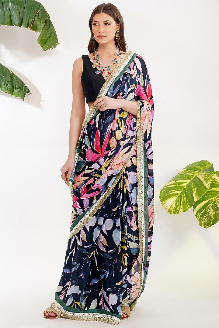 Multi Colored Printed Party Wear Saree Set by Devyani Mehrotra at Pernia's Pop Up Shop