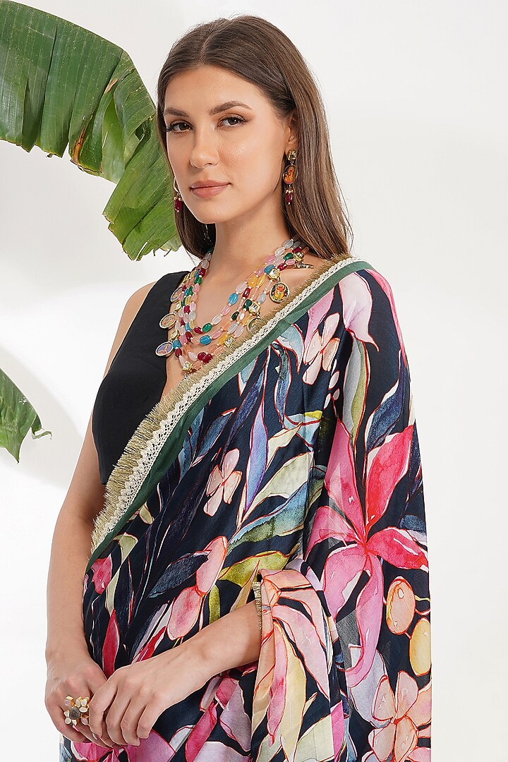 Multi Colored Printed Party Wear Saree Set by Devyani Mehrotra at Pernia's Pop Up Shop