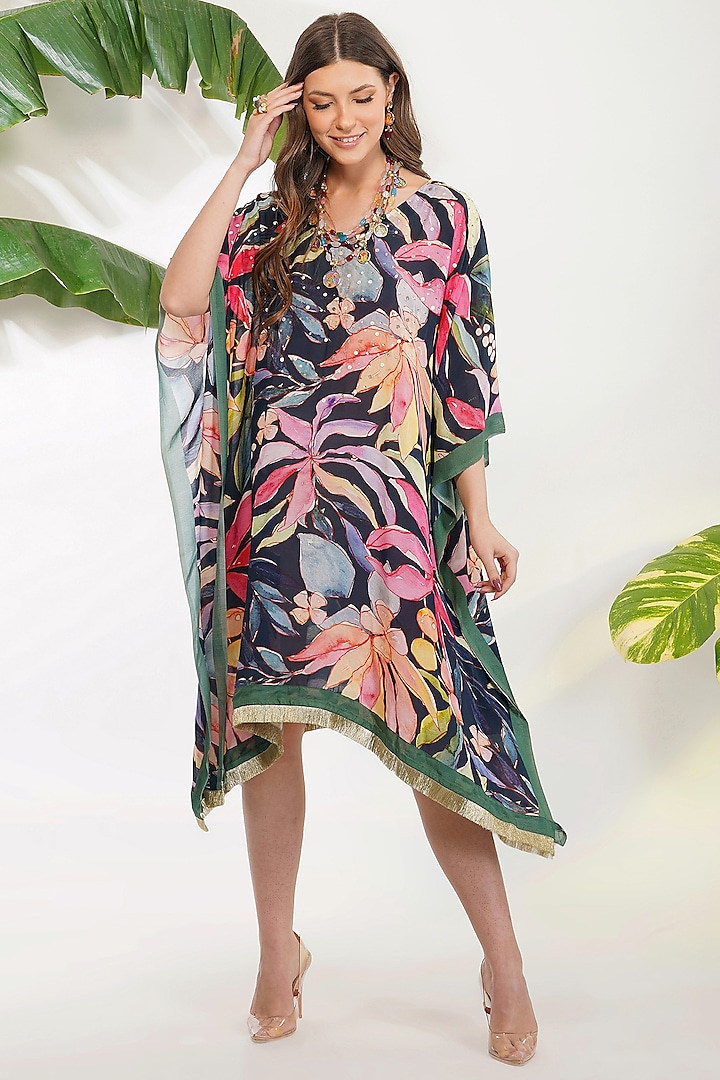 Black Printed Kaftan With Slip by Devyani Mehrotra at Pernia's Pop Up Shop