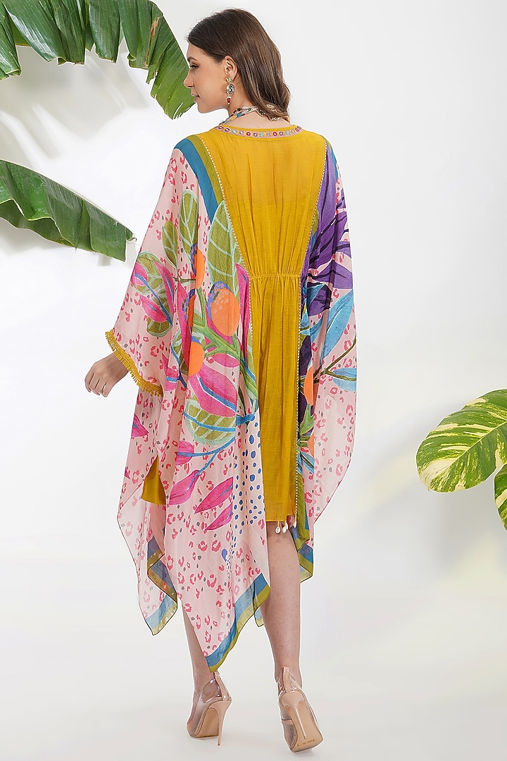 Yellow Printed Kaftan With Slip by Devyani Mehrotra at Pernia's Pop Up Shop