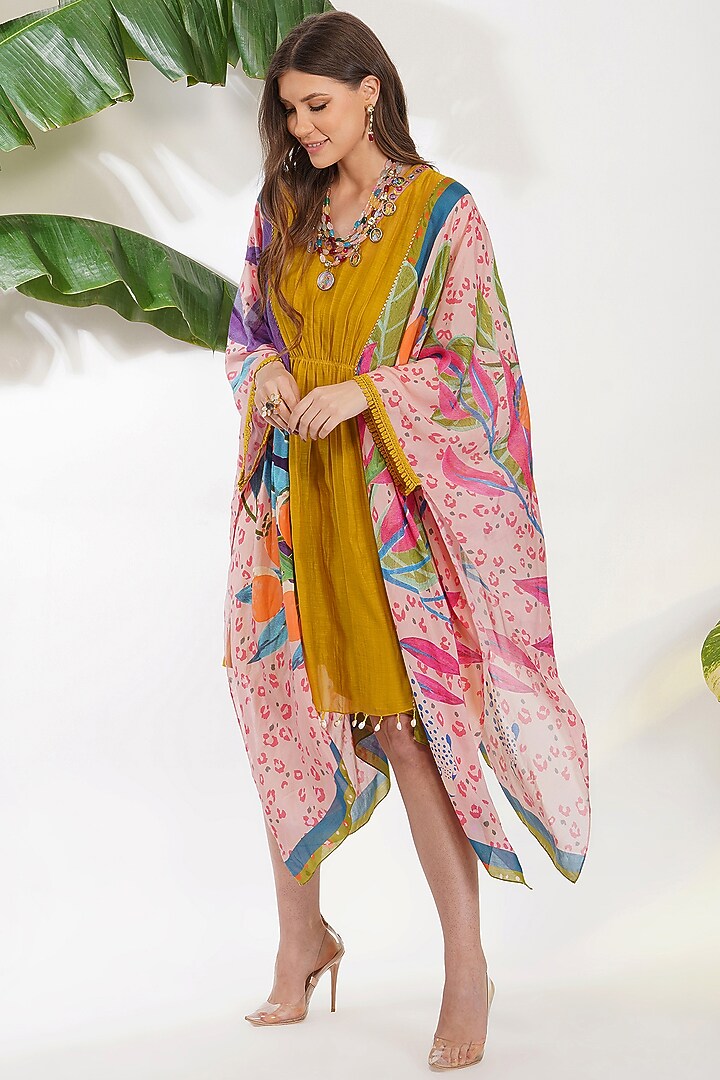 Yellow Printed Kaftan With Slip by Devyani Mehrotra at Pernia's Pop Up Shop