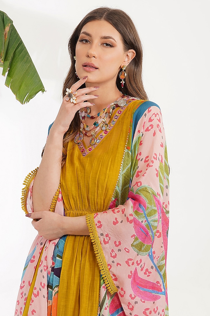 Yellow Printed Kaftan With Slip by Devyani Mehrotra at Pernia's Pop Up Shop