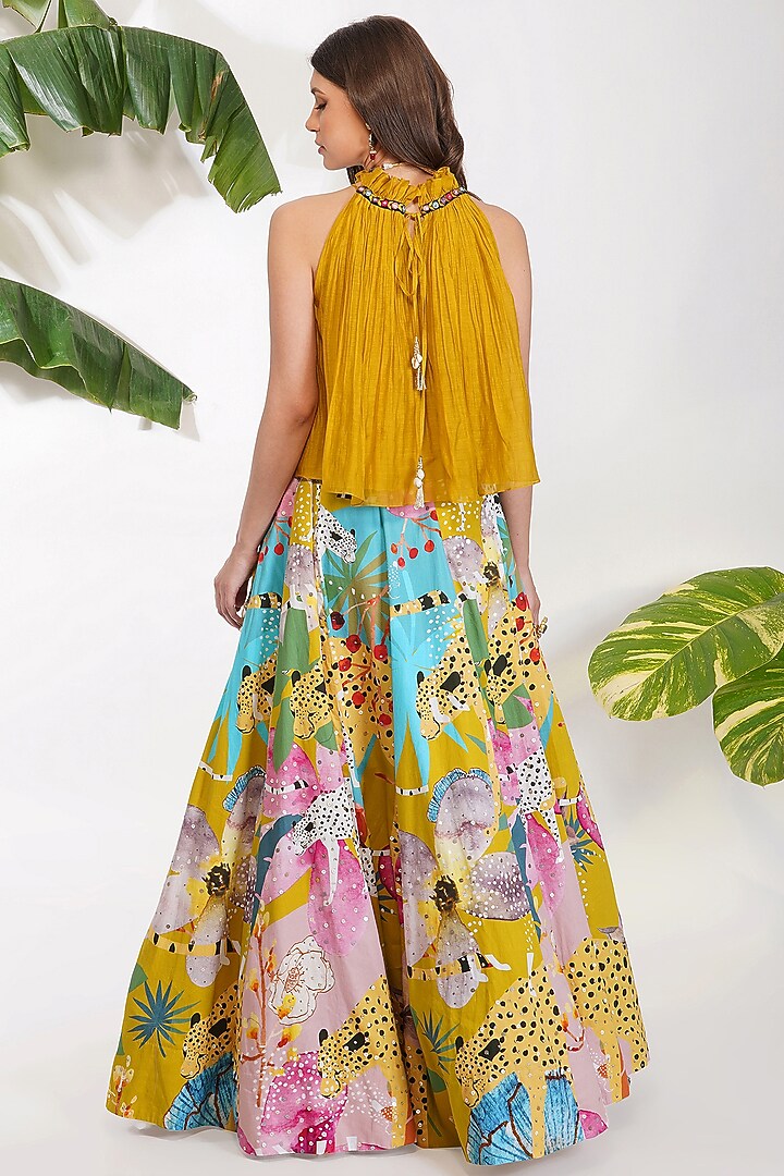 Yellow Printed Wedding Lehenga Set by Devyani Mehrotra at Pernia's Pop Up Shop