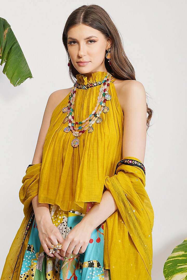 Yellow Printed Wedding Lehenga Set by Devyani Mehrotra at Pernia's Pop Up Shop