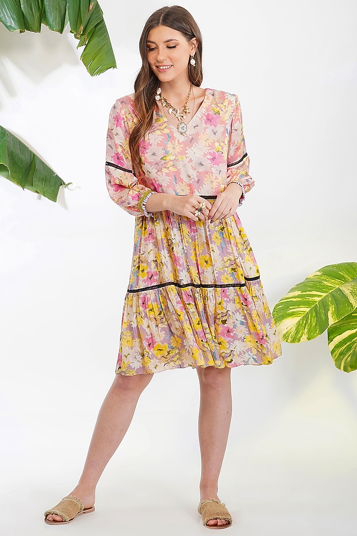 Blush Pink Floral Printed Dress by Devyani Mehrotra at Pernia's Pop Up Shop