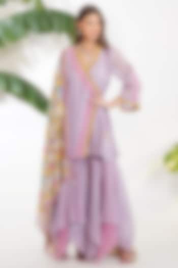 Purple Viscose Cotton Silk & Chanderi Asymmetric Gharara Set by Devyani Mehrotra