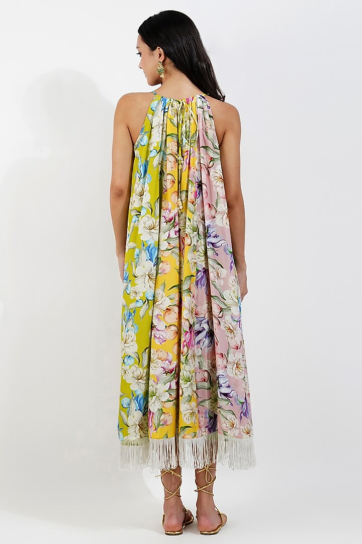 Lime Viscose Muslin Floral Printed A-line Maxi Summer Dress by Devyani Mehrotra at Pernia's Pop Up Shop