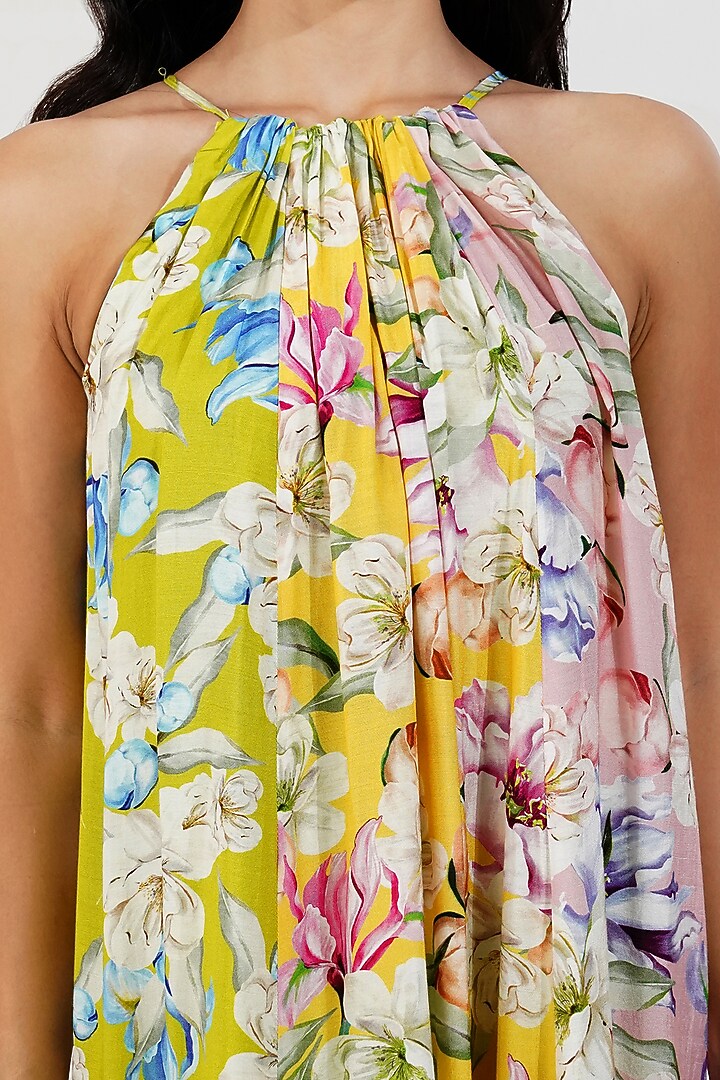 Lime Viscose Muslin Floral Printed A-line Maxi Summer Dress by Devyani Mehrotra at Pernia's Pop Up Shop