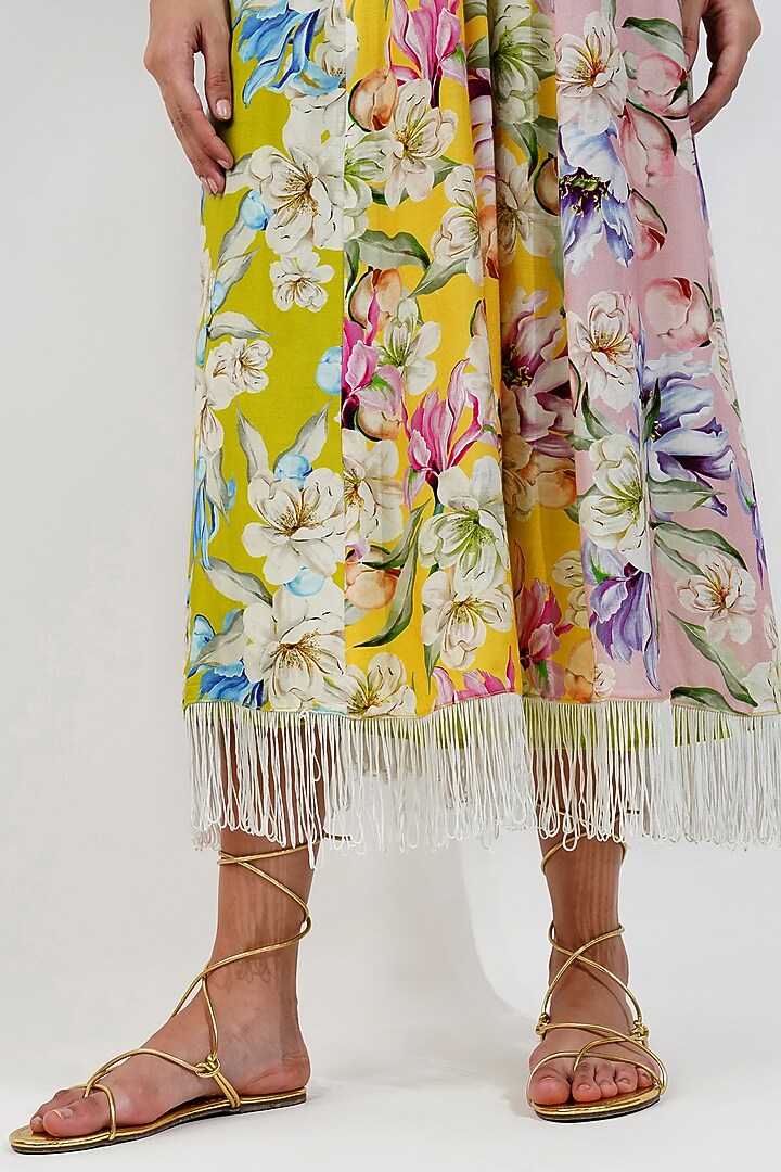 Lime Viscose Muslin Floral Printed A-line Maxi Summer Dress by Devyani Mehrotra at Pernia's Pop Up Shop