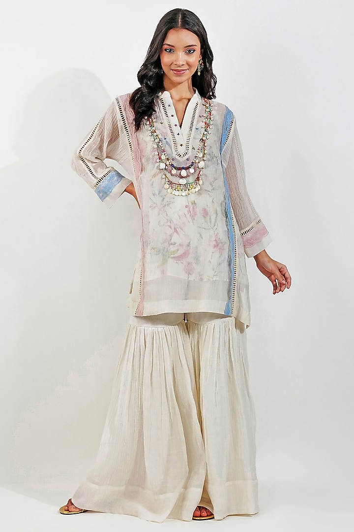 White Chanderi Gharara Set by Devyani Mehrotra at Pernia's Pop Up Shop