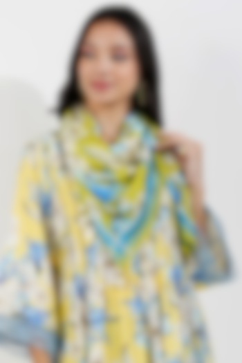 Lime Viscose Satin Georgette Vintage Floral Printed Scarf by Devyani Mehrotra at Pernia's Pop Up Shop