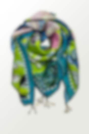 Lime Viscose Satin Georgette Floral Printed Scarf by Devyani Mehrotra at Pernia's Pop Up Shop