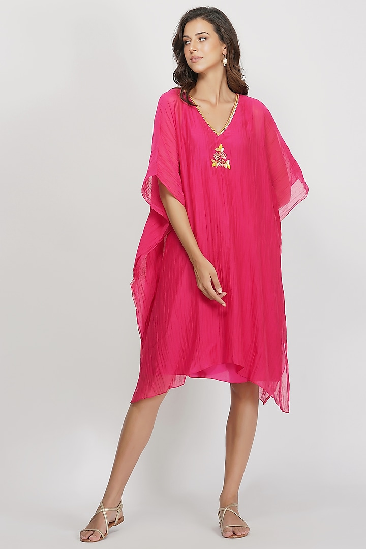 Fuchsia Viscose Kaftan Set by Devyani Mehrotra at Pernia's Pop Up Shop