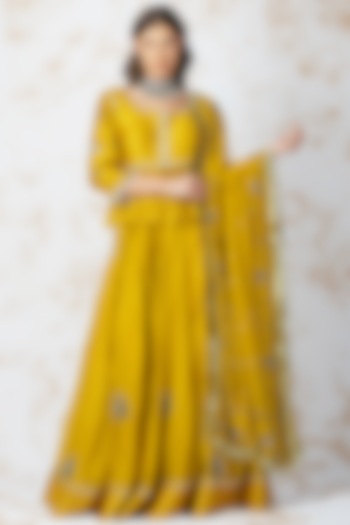 Yellow Embroidered Lehenga Set by Devyani Mehrotra