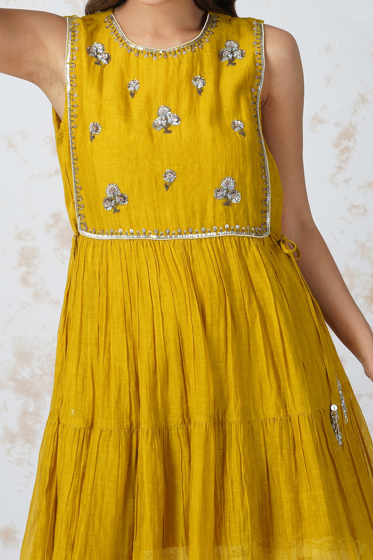 Soft mint kora chanderi layered dress