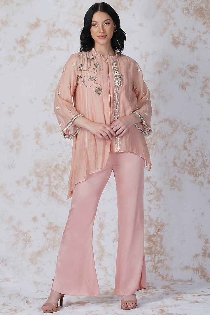 Blush Pink Embroidered Co-Ord Set by Devyani Mehrotra