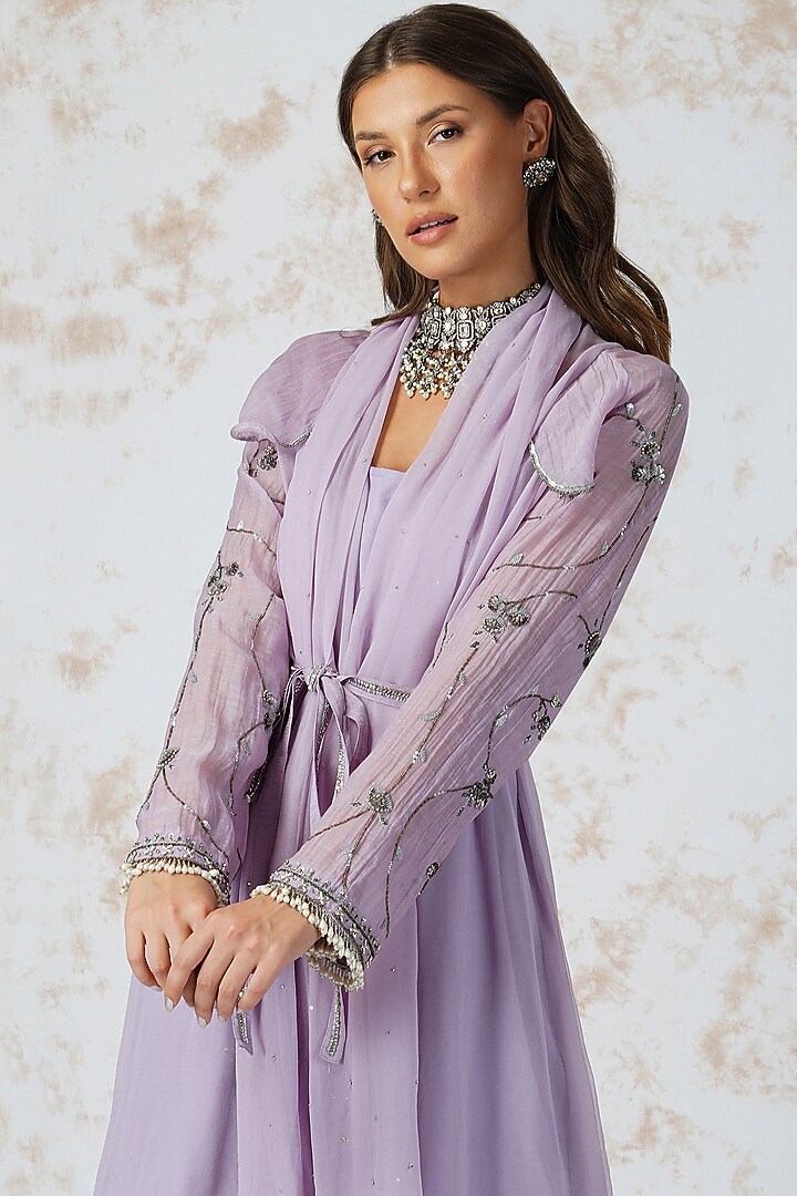 Mauve Embellished Vacation Dress by Devyani Mehrotra at Pernia's Pop Up Shop