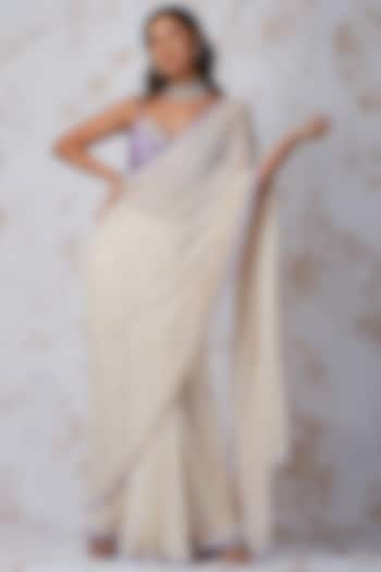 Beige Embroidered Saree Set by Devyani Mehrotra at Pernia's Pop Up Shop