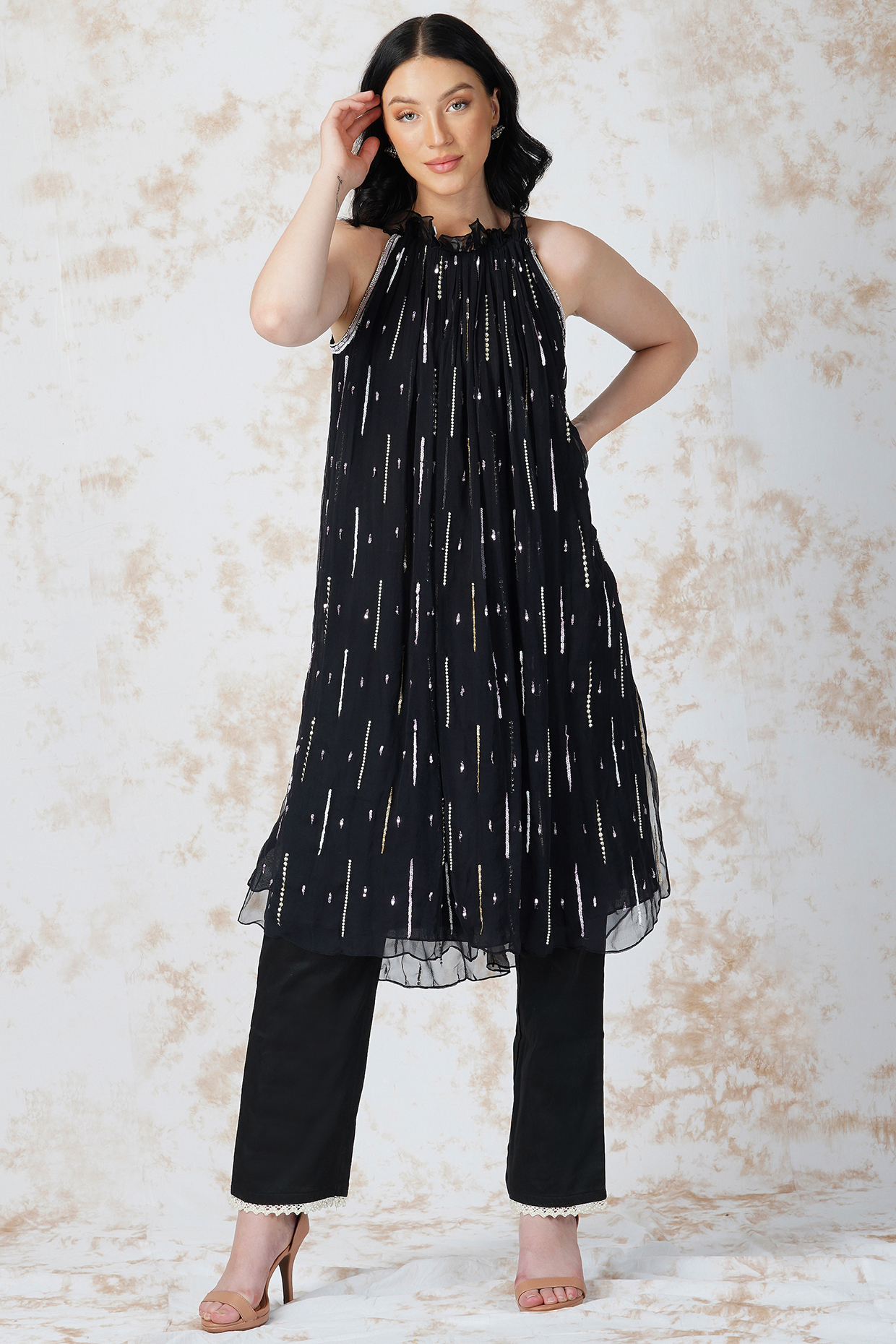 Black Georgette Tunic Set by Devyani Mehrotra at Pernia's Pop Up Shop
