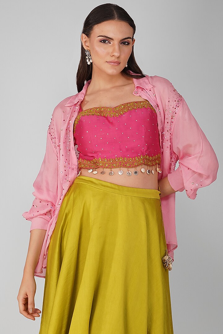 Pink Chiffon Embellished Shirt by Devyani Mehrotra at Pernia's Pop Up Shop