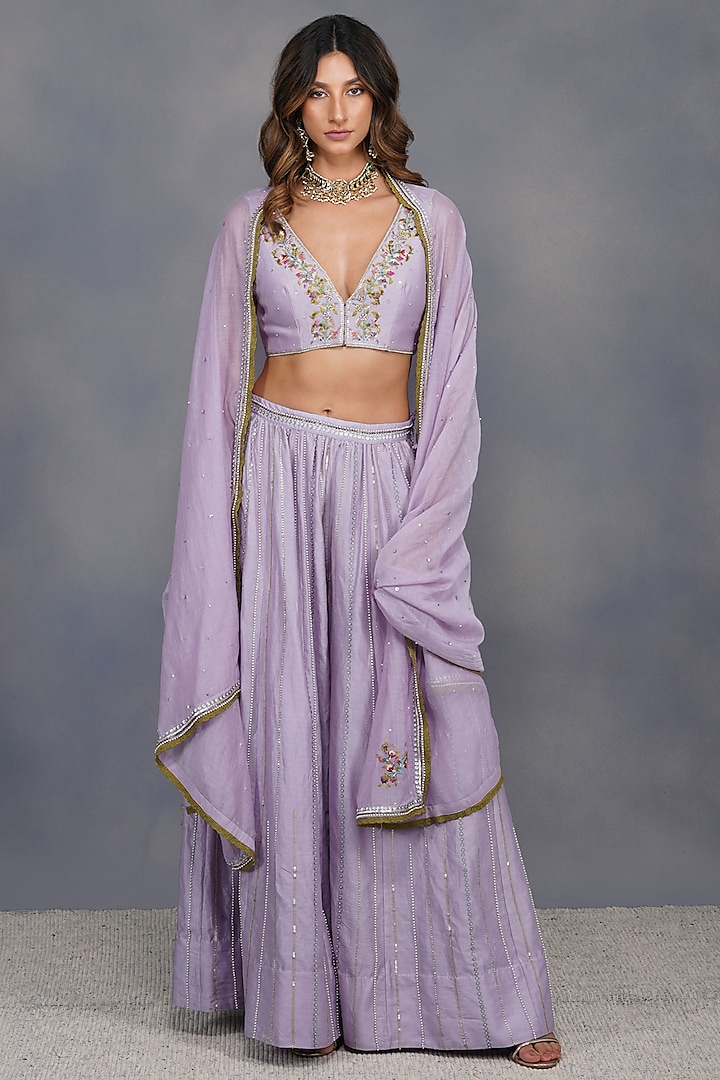 Purple Chanderi Sharara Set by Devyani Mehrotra