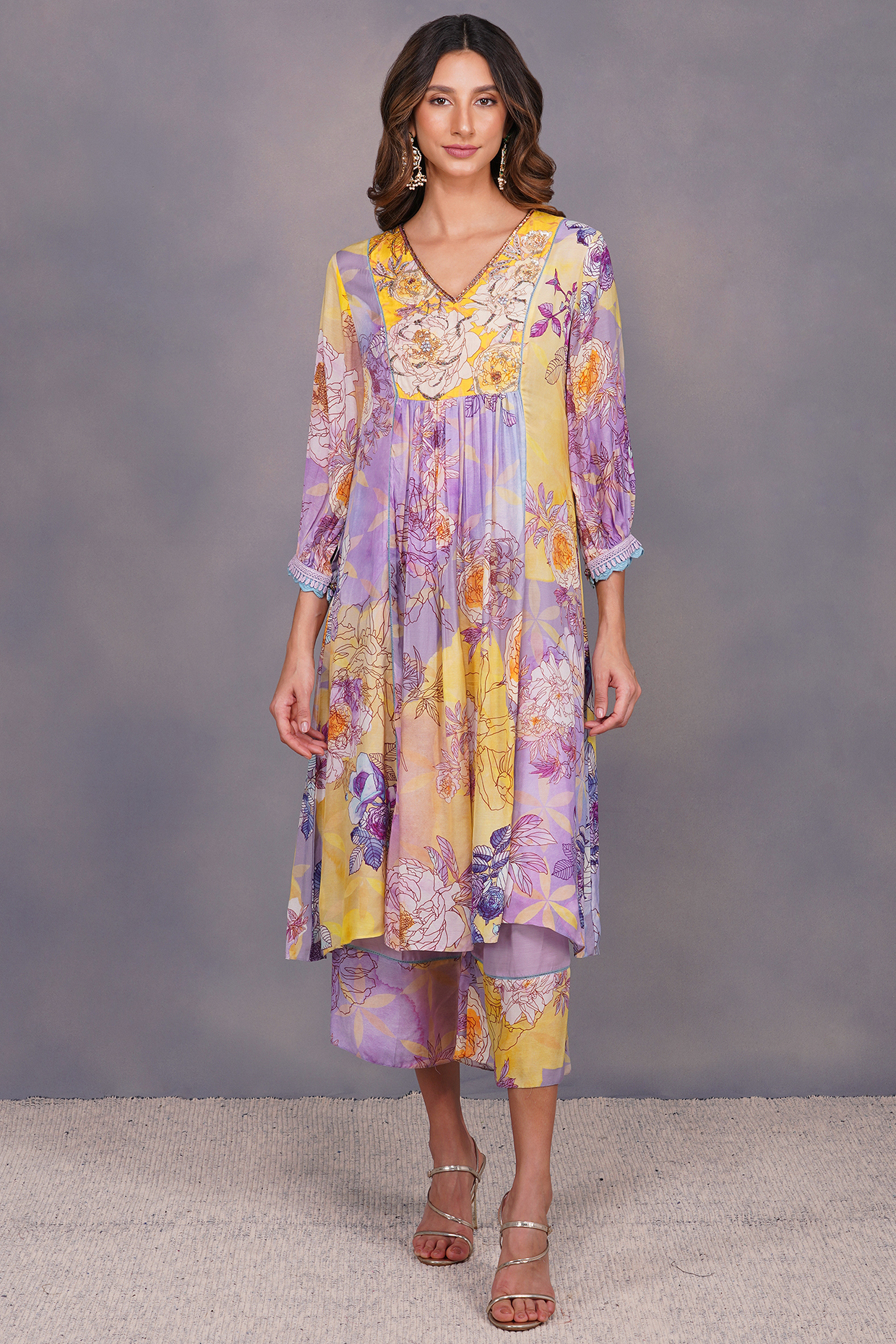 Purple Sequins Embroidered Tunic Set by Devyani Mehrotra at Pernia's Pop Up Shop