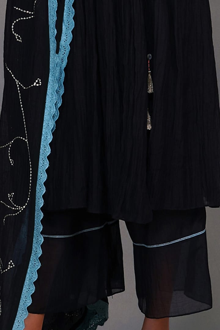 Black Sequins Embroidered Angrakha Kurta Set by Devyani Mehrotra at Pernia's Pop Up Shop