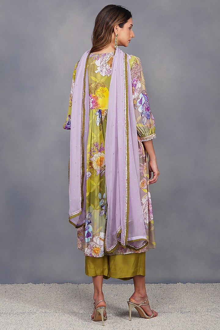 Mehendi Green Sequins Embroidered Party Wear Anarkali Set by Devyani Mehrotra at Pernia's Pop Up Shop