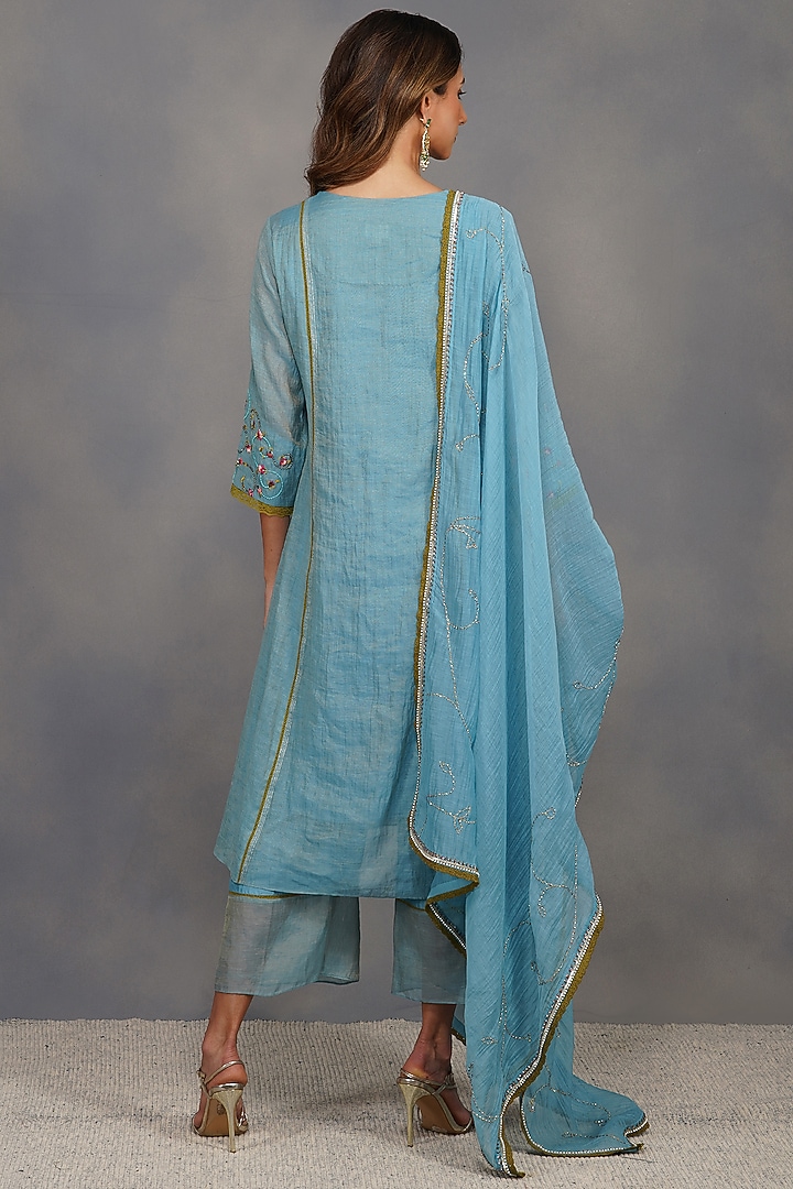 Turquoise Sequins Embroidered Kurta Set by Devyani Mehrotra at Pernia's Pop Up Shop