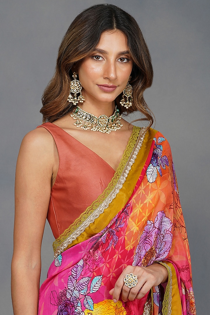 Fuchsia Gota Embroidered Party Wear Saree Set by Devyani Mehrotra at Pernia's Pop Up Shop