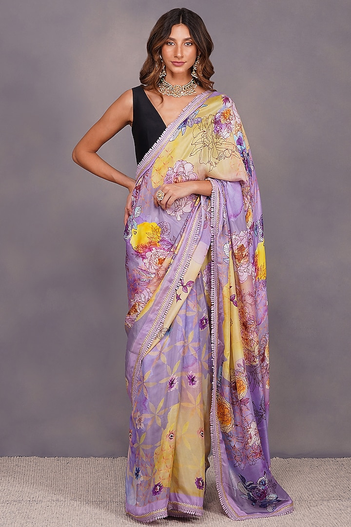 Purple Gota Embroidered Saree Set by Devyani Mehrotra