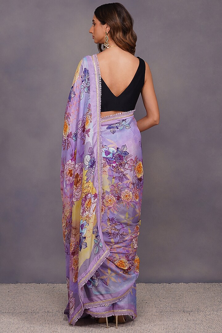 Purple Gota Embroidered Party Wear Saree Set by Devyani Mehrotra at Pernia's Pop Up Shop