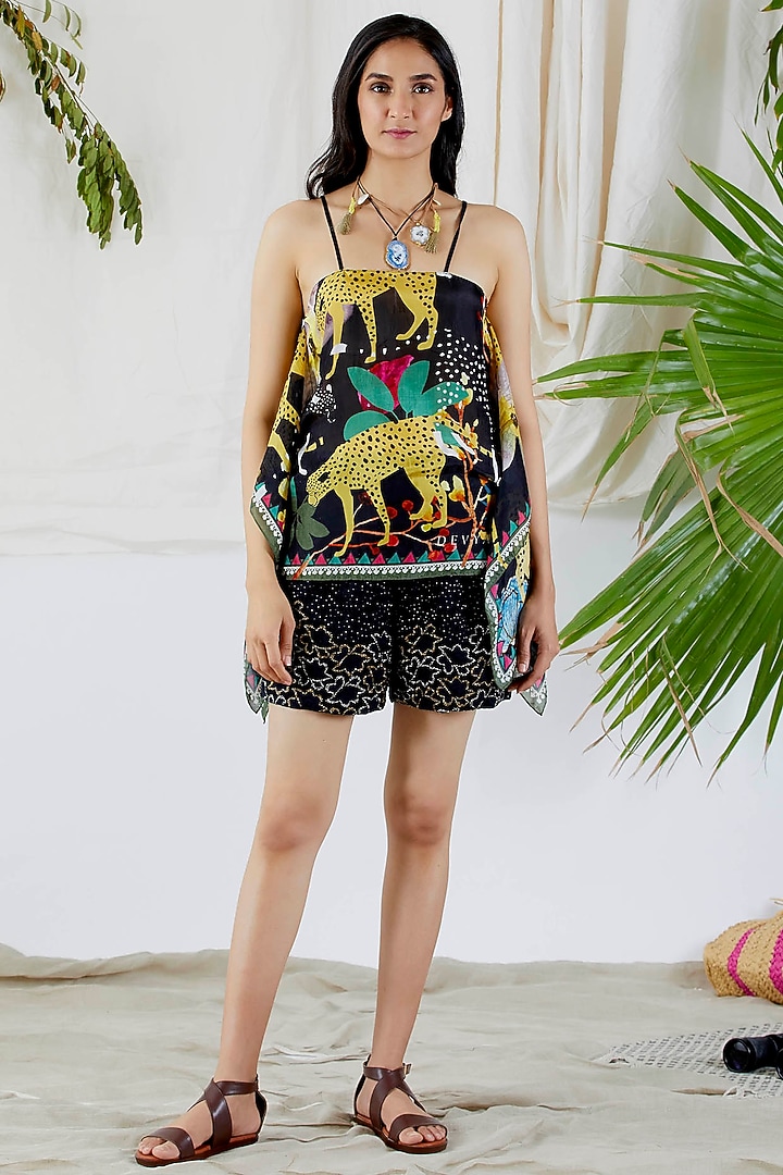 Black Embroidered Shorts For Girls by Devyani Mehrotra - Kids at Pernia's Pop Up Shop