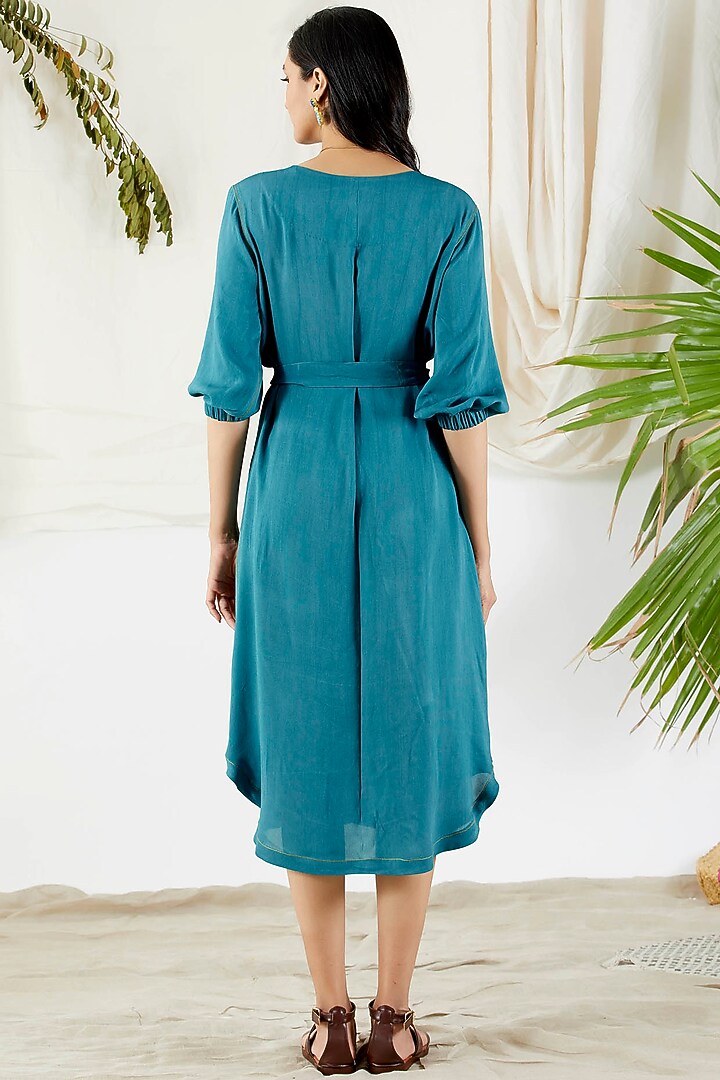 Cobalt Blue Shirt Dress For Girls by Devyani Mehrotra - Kids at Pernia's Pop Up Shop