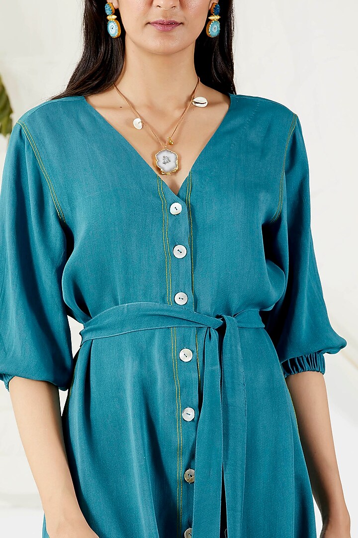 Cobalt Blue Shirt Dress For Girls by Devyani Mehrotra - Kids at Pernia's Pop Up Shop