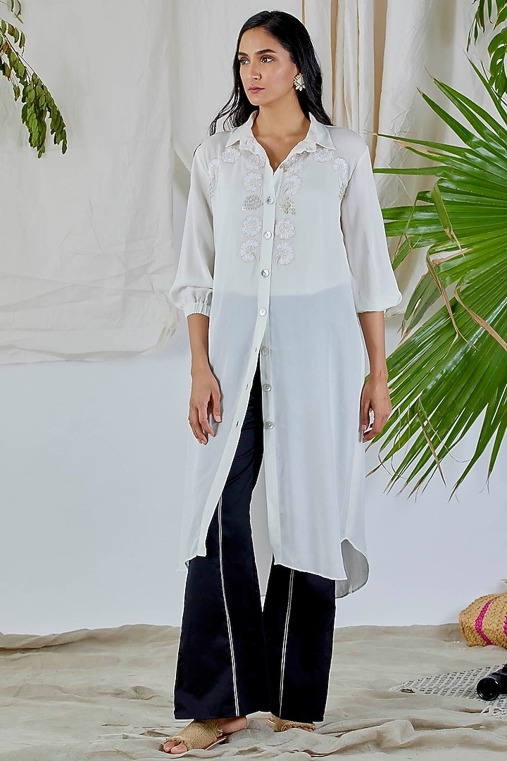 White Embroidered Dress With Slip For Girls by Devyani Mehrotra - Kids at Pernia's Pop Up Shop